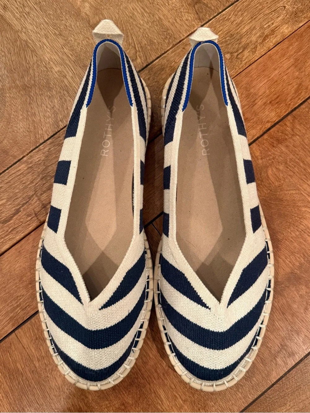 EUC Rothy’s The Espadrille Sailor Stripes | 10 | Removable Ankle Ties | Navy